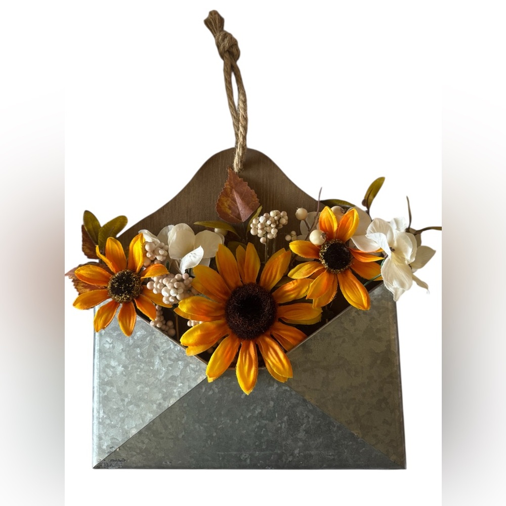 Rustic Sunflower Wall Pocket with Galvanized Metal